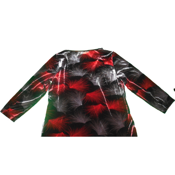 Vintage Top Velvet LARGE Red Gray Black Blouse stretchy pullover - Picture 5 of 6